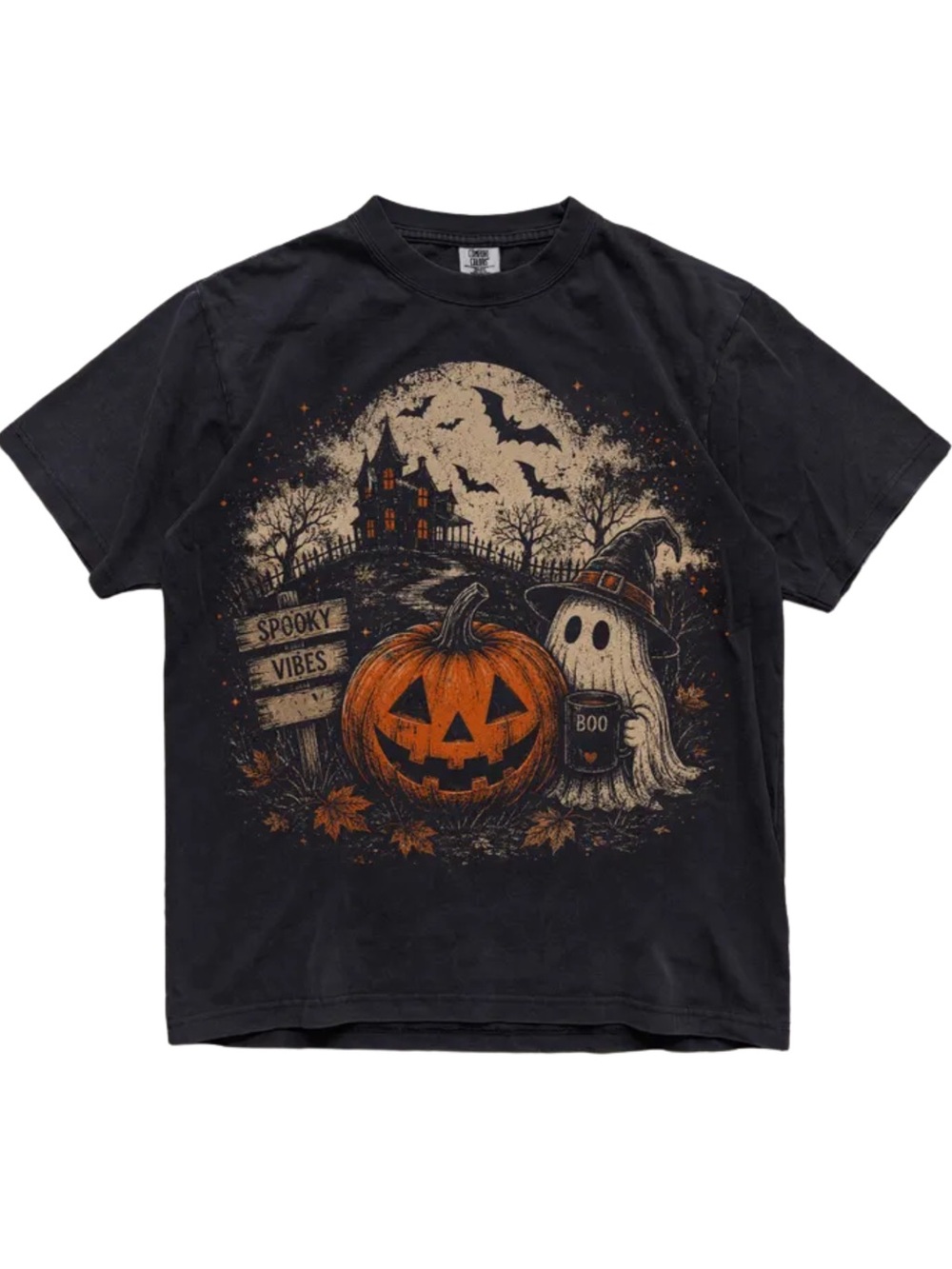 Comfort Colors Black Halloween Pumpkin Ghost Tee